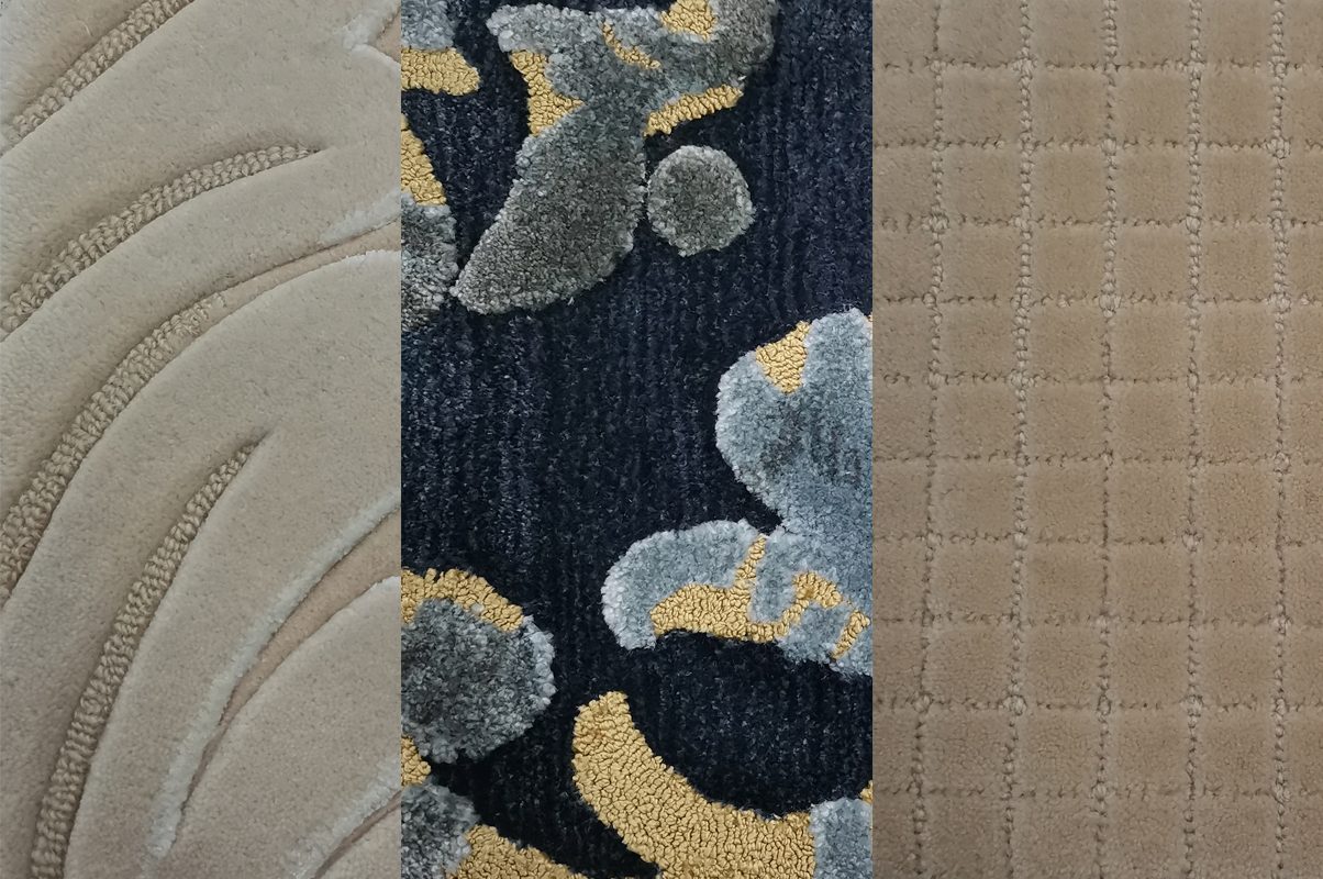 Hand-tufted carpet with sculpted curved patterns